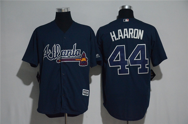 MLB Atlanta Braves 44 Hank Aaron Navy Blue Cool Base Baseball Jersey