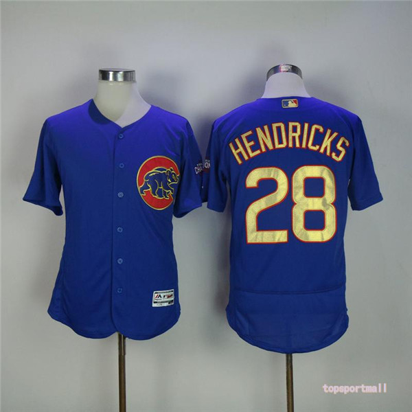 MLB Chicago Cubs 28 Kyle Hendricks Blue Gold Pinstripe Flexbase Baseball Jersey