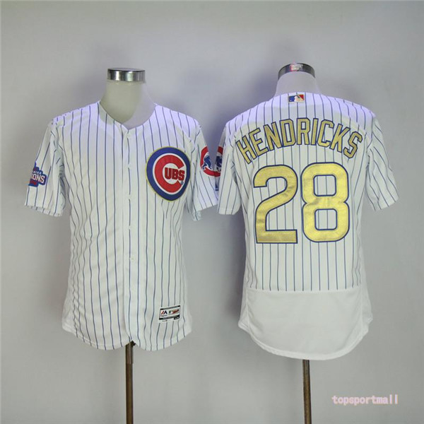 MLB Chicago Cubs 28 Kyle Hendricks White Gold Pinstripe Flexbase Baseball Jersey