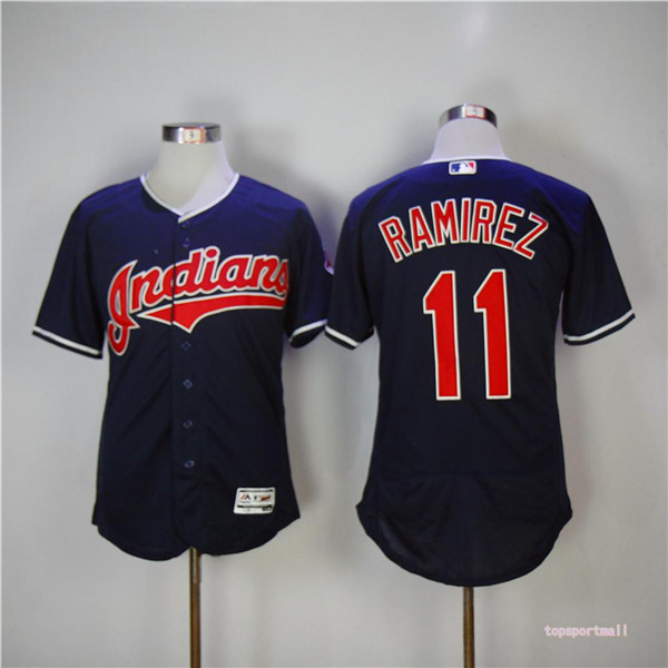 MLB Cleveland Indians 11 Jose Ramirez Navy Blue Flexbase Baseball Jersey