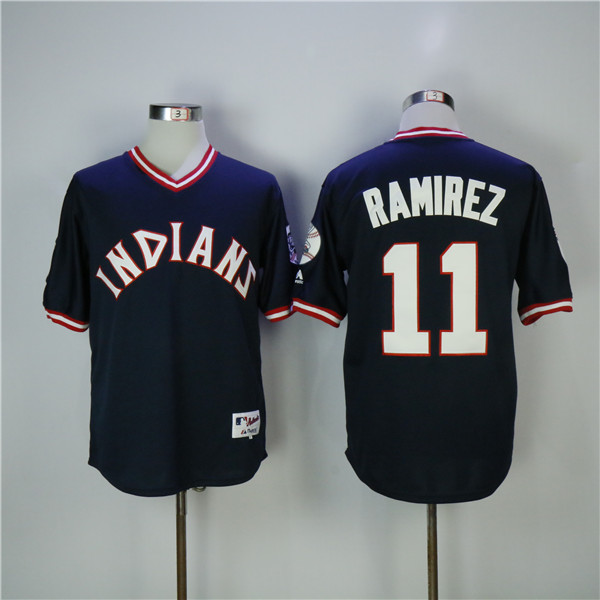 MLB Cleveland Indians 11 Jose Ramirez Navy Blue Pullover Baseball Jersey