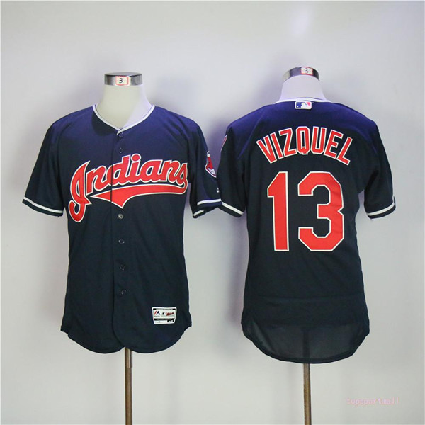 MLB Cleveland Indians 13 Omar Vizquel Navy Blue Flexbase Baseball Jerseys