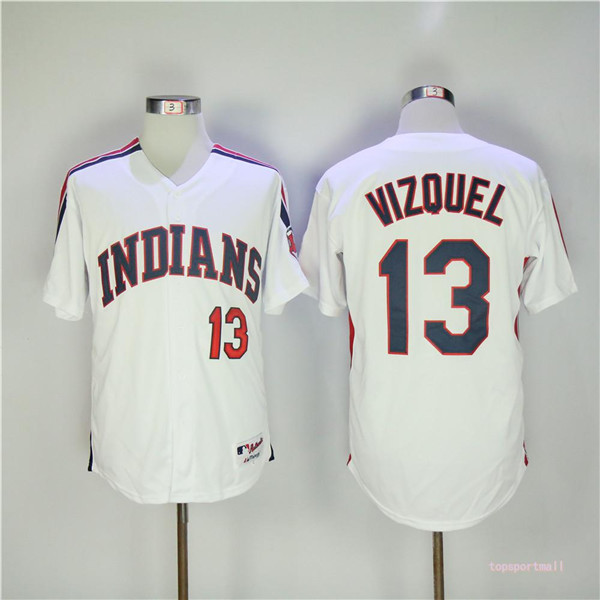 MLB Cleveland Indians 13 Omar Vizquel White Cool Base Baseball Jerseys