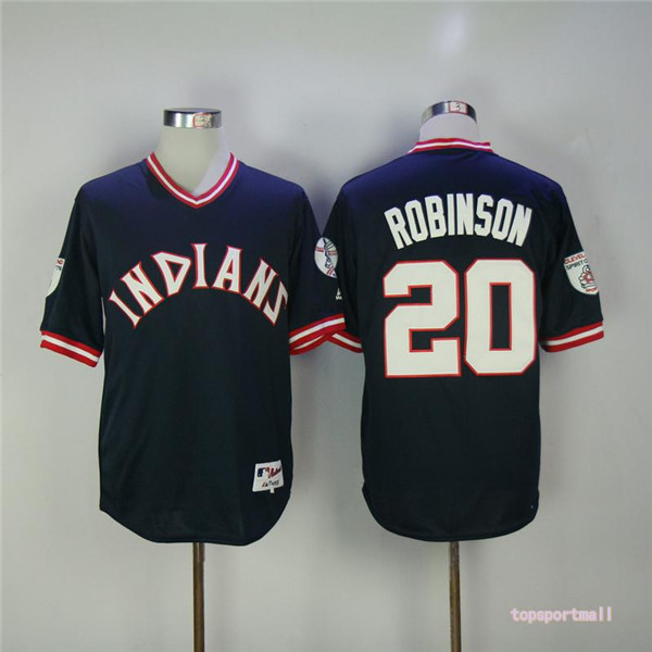 MLB Cleveland Indians 20 Frank Robinson Navy Blue Pullover Baseball Jersey