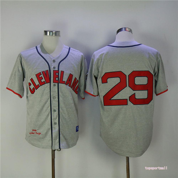 MLB Cleveland Indians 29 Satchel Paige Gray Throwback Baseball Jerseys