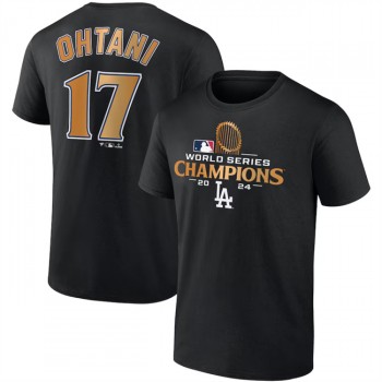 MLB Dodgers 17 Shohei Ohtani Black 2024 World Series Champions Name & Number T Shirt