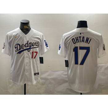 MLB Dodgers 17 Shohei Ohtani White Gold 2024 World Series Nike Cool Base Jersey
