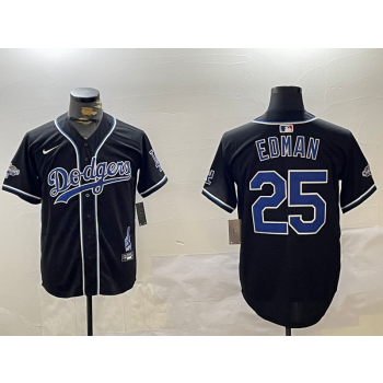 MLB Dodgers 25 Tommy Edman Blue 2024 World Series with 34 Patch Nike Cool Base Jersey