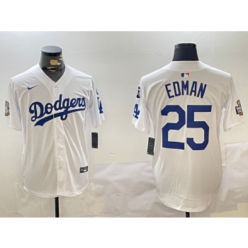 MLB Dodgers 25 Tommy Edman White 2024 World Serieswith 34 Patch Nike Cool Base Jersey