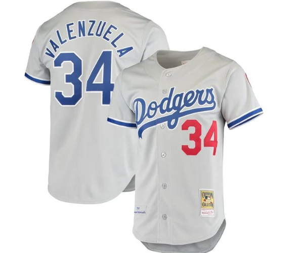 MLB Dodgers 34 Fernando Valenzuela Grey Throwback Jersey