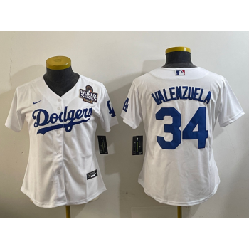 MLB Dodgers 34 Fernando Valenzuela White 2024 World Series Nike Cool Base Youth Jersey