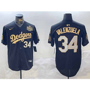MLB Dodgers 34 Toro Valenzuela Black Gold 2024 World Series Nike Cool Base Jersey