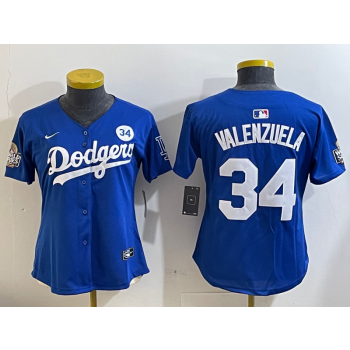 MLB Dodgers 34 Toro Valenzuela Blue 2024 World Series with 34 Patch Nike Cool Base Women Jersey