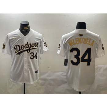 MLB Dodgers 34 Toro Valenzuela White Gold 2024 World Series Nike Cool Base Jersey