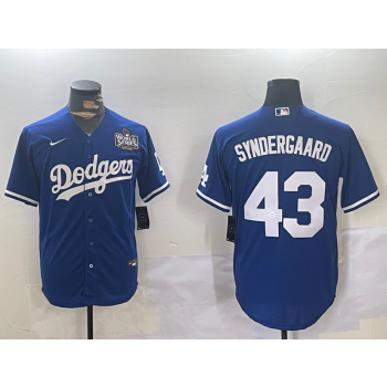 MLB Dodgers 43 Syndergaard Blue 2024 World Series Nike Cool Base Jersey