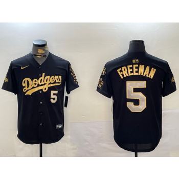 MLB Dodgers 5 Freddie Freeman Black Gold 2024 World Serieswith 34 Patch Cool Base Jersey