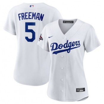 MLB Dodgers 5 Freddie Freeman White 2024 World Series Champions Women Jersey