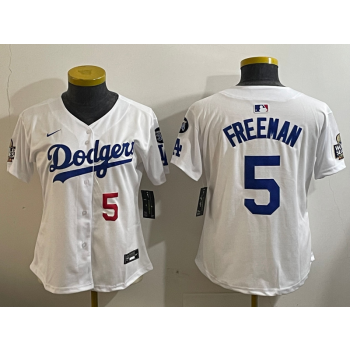 MLB Dodgers 5 Freddie Freeman White 2024 World Series Nike Cool Base Youth Jersey