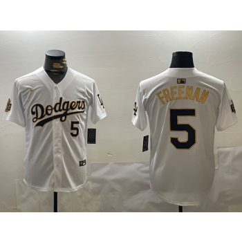 MLB Dodgers 5 Freddie Freeman White Gold 2024 World Series Nike Cool Base Jersey