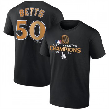 MLB Dodgers 50 Mookie Betts Black 2024 World Series Champions Name & Number T Shir