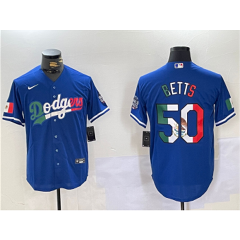MLB Dodgers 50 Mookie Betts Blue Mexico Nike Cool Base Jersey