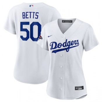 MLB Dodgers 50 Mookie Betts White 2024 World Series Champions Women Jersey