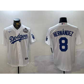 MLB Dodgers 8 Hernandez White 2024 World Series Nike Cool Base Jersey