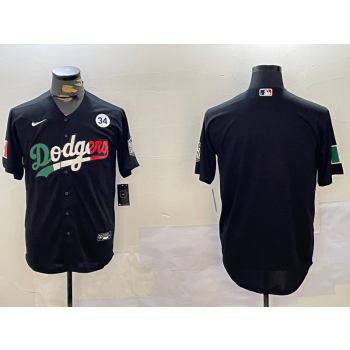 MLB Dodgers Blank Black Mexico 2024 World Series Nike Cool Base Jersey with 34 Patch