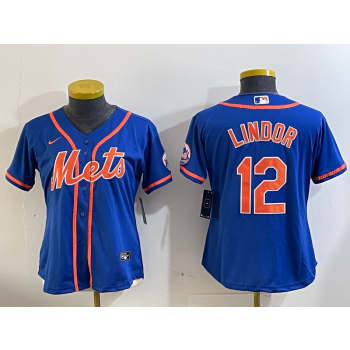 MLB Mets 12 Francisco Lindor Blue Nike Cool Base Women Jersey