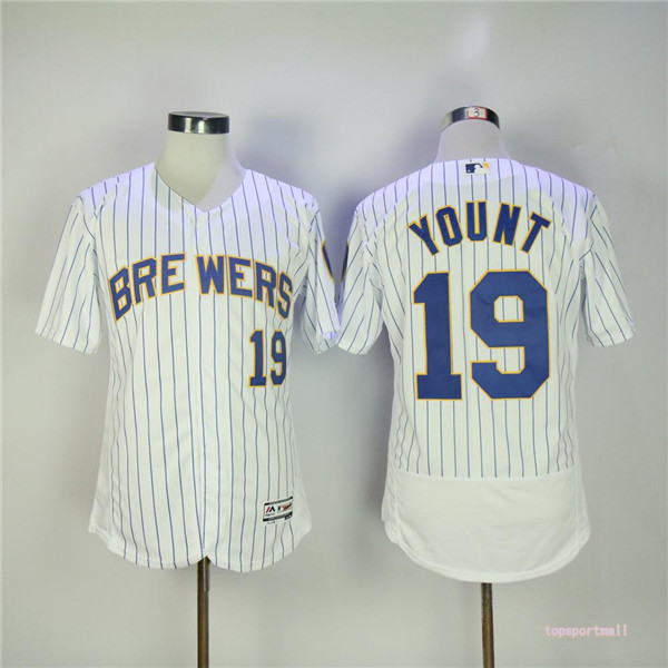 MLB Milwaukee Brewers 19 Robin Yount White Pinstripe Flexbase Baseball Jerseys