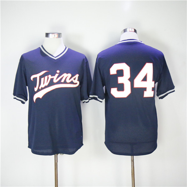 MLB Minnesota Twins 34 Kirby Puckett Navy Blue Throwback Baseball Jerseys