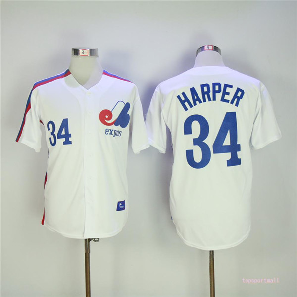 MLB Montreal Expos 34 Bryce Harper White Cool Base Baseball Jerseys