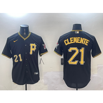 MLB Pirates 21 Roberto Clemente Black Nike Cool Base Men Jersey