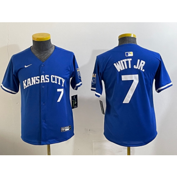 MLB Royals 7 Bobby Witt Blue Nike Cool Base Youth Jersey