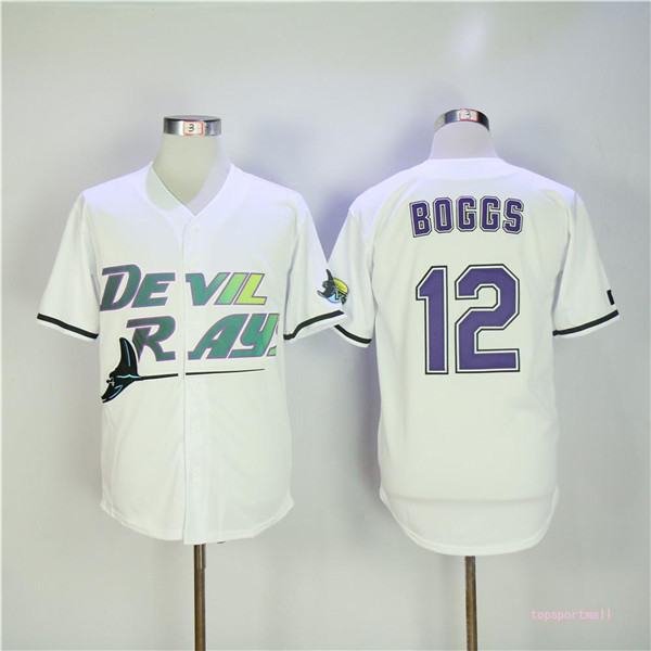 MLB Tampa Bay Rays 12 Wade Boggs White Throwback Baseball Jerseys