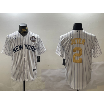 MLB Yankees 2 Derek Jeter White Gold 2024 World Series Nike Cool Base Jerse