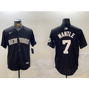 MLB Yankees 7 Mickey Mantle Black Nike Cool Base Jersey