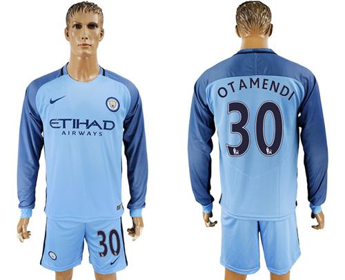 Manchester City 30 Otamendi Home Long Sleeves Soccer Club Jersey