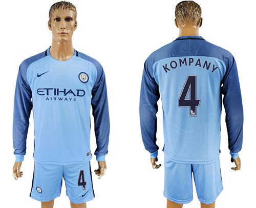 Manchester City 4 Company Home Long Sleeves Soccer Club Jersey