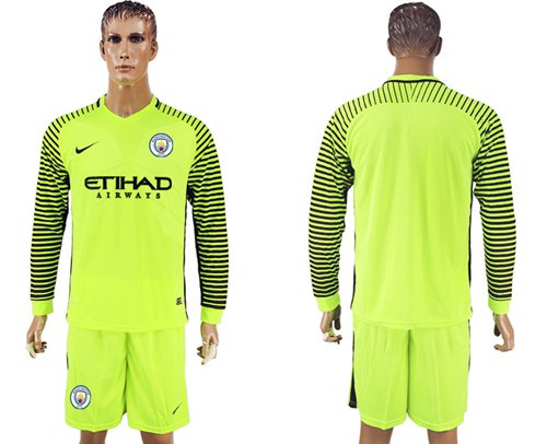 Manchester City Blank Shiny Green Goalkeeper Long Sleeves Soccer Club Jersey