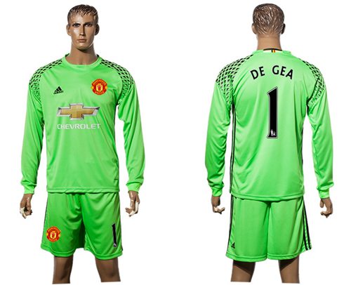 Manchester United 1 De Gea Green Goalkeeper Long Sleeves Soccer Club Jersey