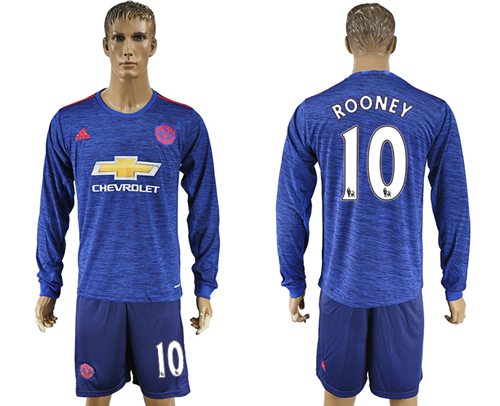 Manchester United 10 Rooney Away Long Sleeves Soccer Club Jersey