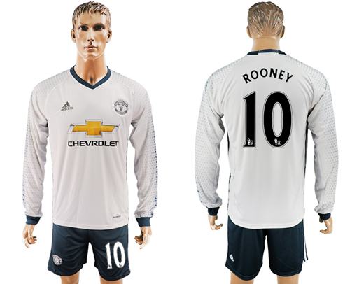 Manchester United 10 Rooney Sec Away Long Sleeves Soccer Club Jersey