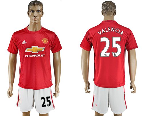 Manchester United 25 Valencia Red Home Soccer Club Jersey