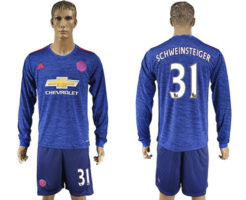 Manchester United 31 Schweinsteiger Away Long Sleeves Soccer Club Jersey