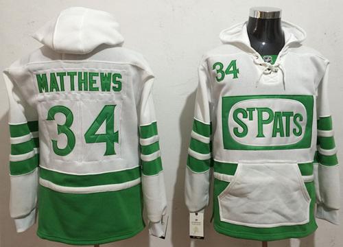 Maple Leafs 34 Auston Matthews White Green St Patrick s Day Pullover NHL Hoodie