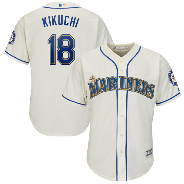 Mariners 18 Yusei Kikuchi Cream Cool Base Jersey