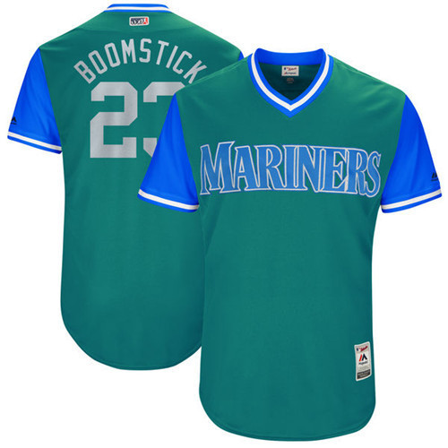 Mariners 23 Nelson Cruz Boomstick Majestic Aqua 2017 Players Weekend Jersey