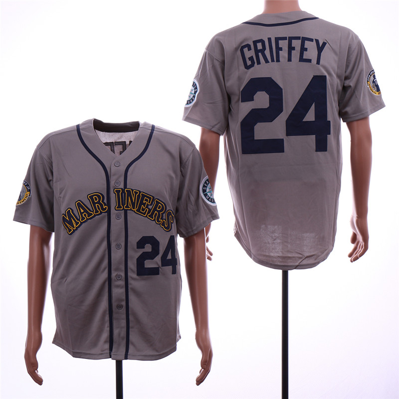 Mariners 24 Ken Griffey Jr. Gray Throwback Jersey