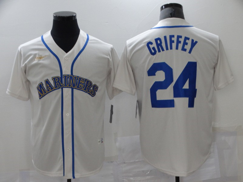 Mariners 24 Ken Griffey Jr. White Nike Thowback Cool Base Jersey